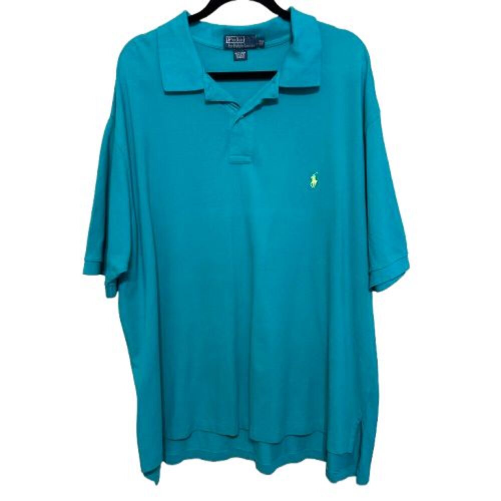 Polo Ralph Lauren Polo Shirt Men 3XB Big & Tall Teal Blue Neon Yellow Pony Logo